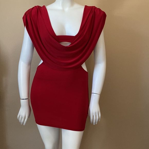 NWT Fashion Nova Deep Cowl Neck Red Mini Dress - Size XL - Picture 8 of 16